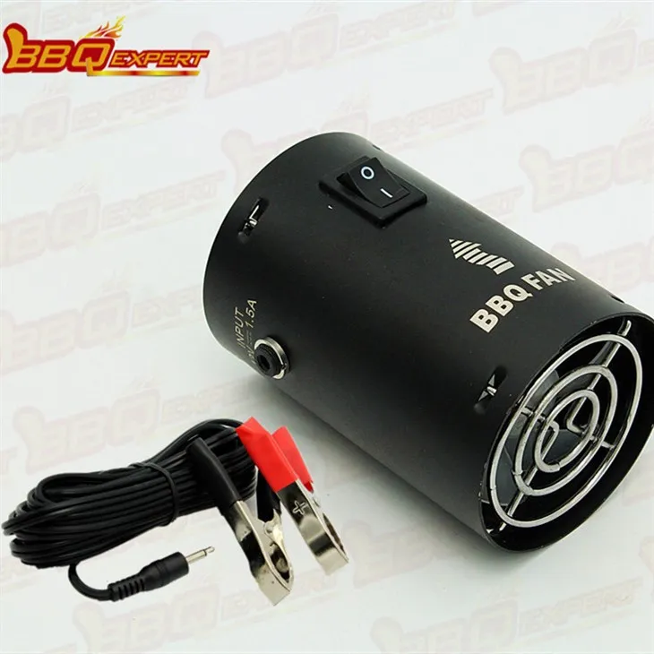 Eleganti Round Faħam tal-Kannol Fire Starter Fan BBQ Grill Blower 12V Smoke Blower b'Alligator Clip Line FD315A(R)