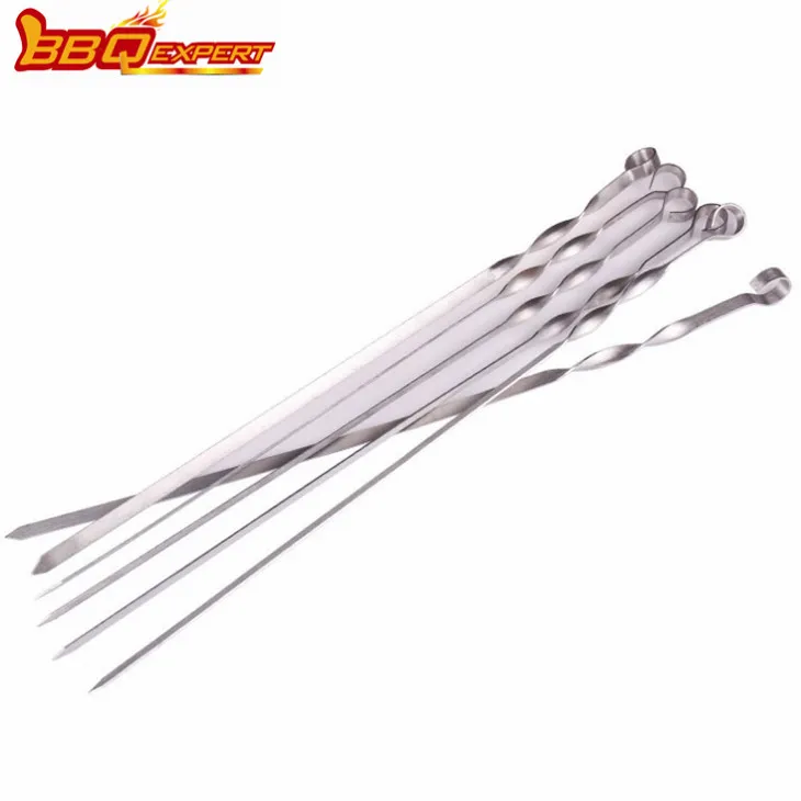 Chrome Plated Ħadid BBQ Laħam Skewers Flat Kabob Sticks